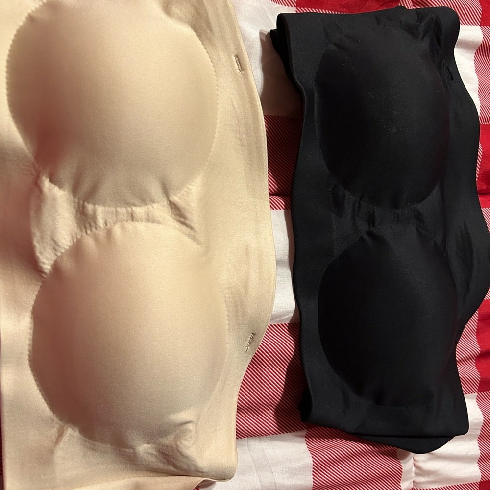 Cream and Black Strapless Bras- NWT - size M- hooks in front for extra security